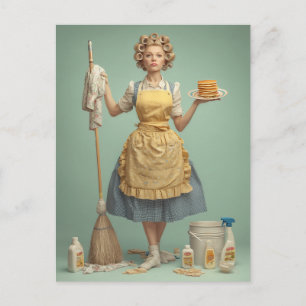 Retro-Hausfrau mit Pfannkuchen Postkarte