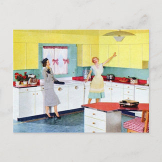 Retro-Hausfrauen in der Küche Postkarte
