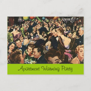 Retro-Hausparty-Postkarte Lustige Menschenmenge Einladungspostkarte
