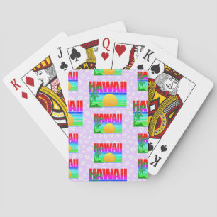Retro Hawaii Sunset Beach Lila Hibiskus Spielkarten