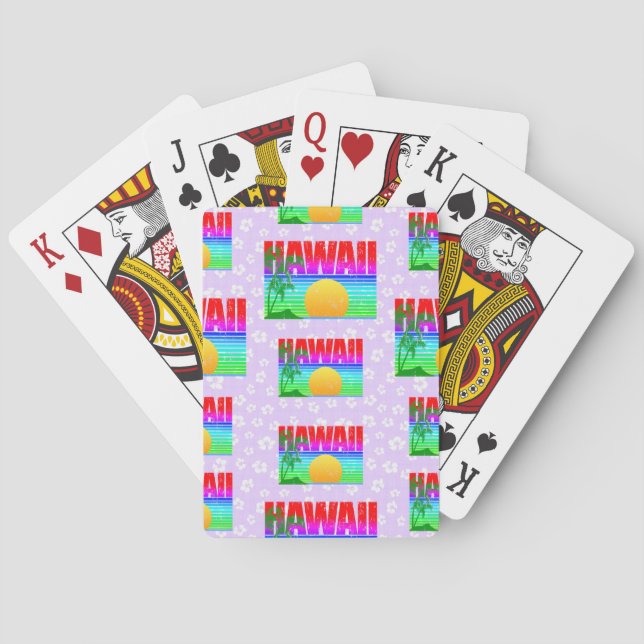Retro Hawaii Sunset Beach Lila Hibiskus Spielkarten (Rückseite)