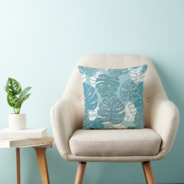 Retro Hawaiian Monstera Leaf Coole Blues Kissen