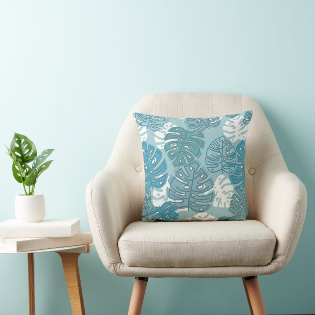 Retro Hawaiian Monstera Leaf Coole Blues Kissen (Stuhl )