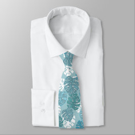 Retro Hawaiian Monstera Leaf Summer Blues Krawatte