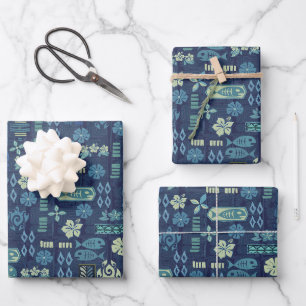 Retro Hawaiian Tiki Icons Geschenkpapier Set