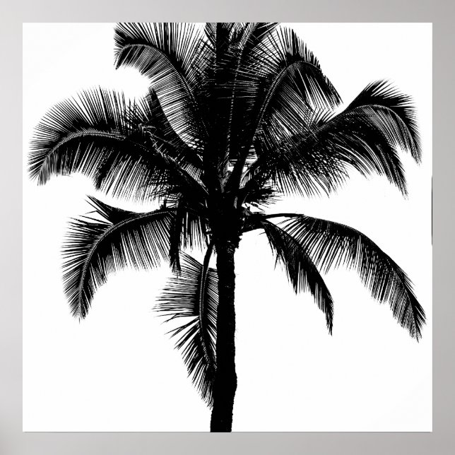 Retro Hawaiian Tropical Palm Tree Silhouette Black Poster (Vorne)