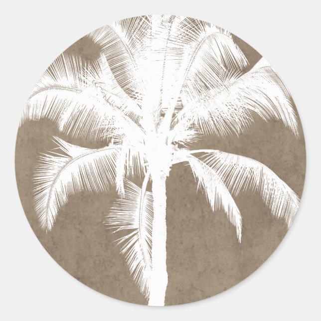 Retro Hawaiian Tropical Palm Tree Silhouette White Runder Aufkleber (Vorderseite)