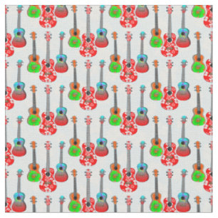 Retro Hawaiian Ukulele Floral Stoff