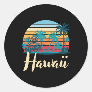 Retro Hawaiianischer Sommerurlaub Palmen Tropisch Runder Aufkleber