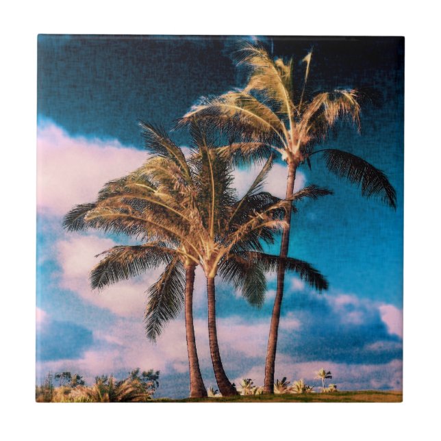 Retro hawaiische Palmen fertigten Palmen besonders Fliese (Vorderseite)