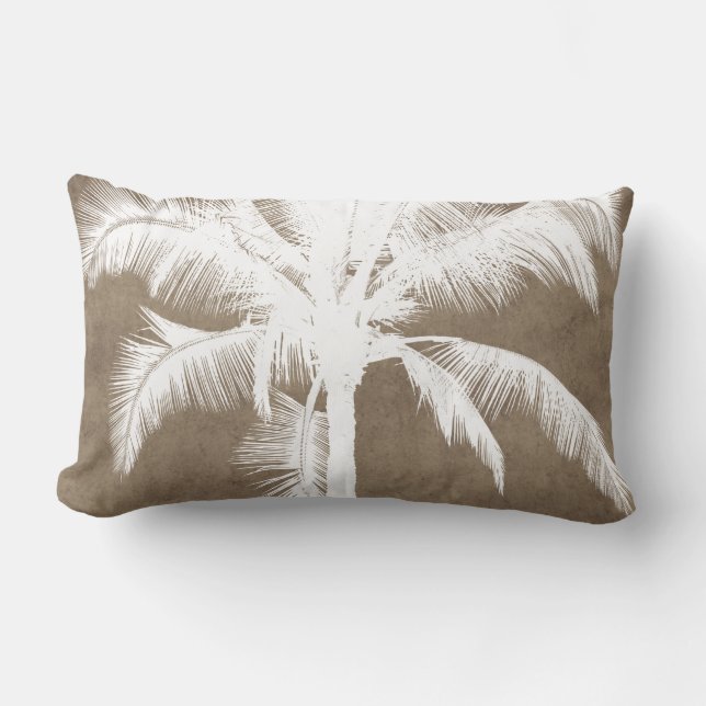 Retro hawaiisches tropisches Palme-Silhouette-Weiß Lendenkissen (Vorderseite)