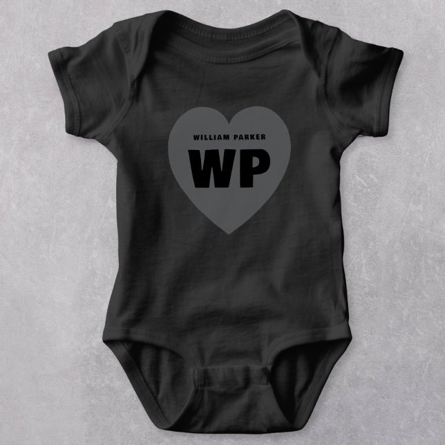 Retro Heart Monogram Black Outfit Custom Baby Strampler (Von Creator hochgeladen)