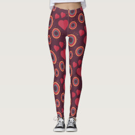 Retro Hearts and Circles Pattern Leggings