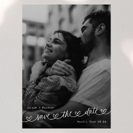 Retro Hearts Black White Photo Modern Wedding Save The Date