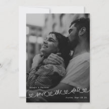 Retro Hearts Black White Photo Modern Wedding