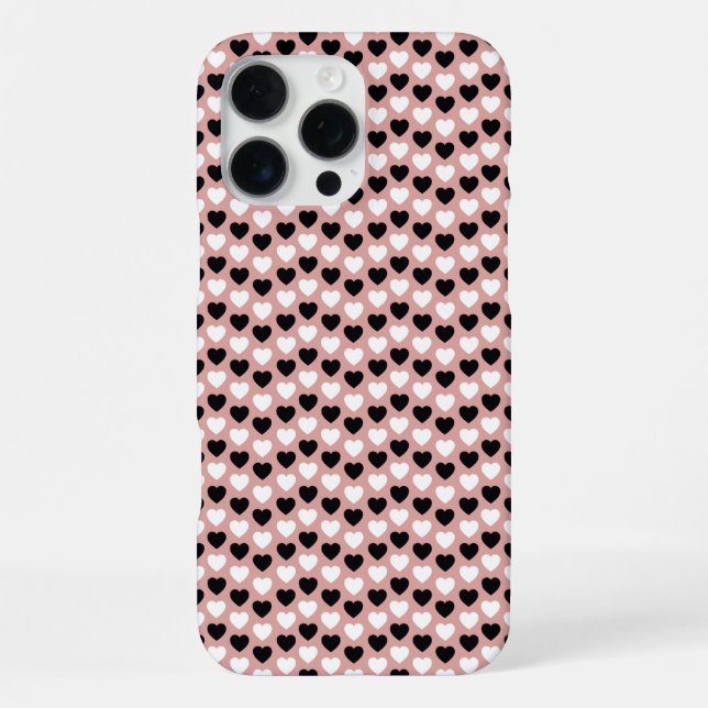 Retro Hearts Pink Black & White iPhone 16 Pro Max Hülle (Rückseite)