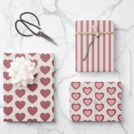 Retro Hearts Pink Burgundy Y2K Style Geschenkpapier Set