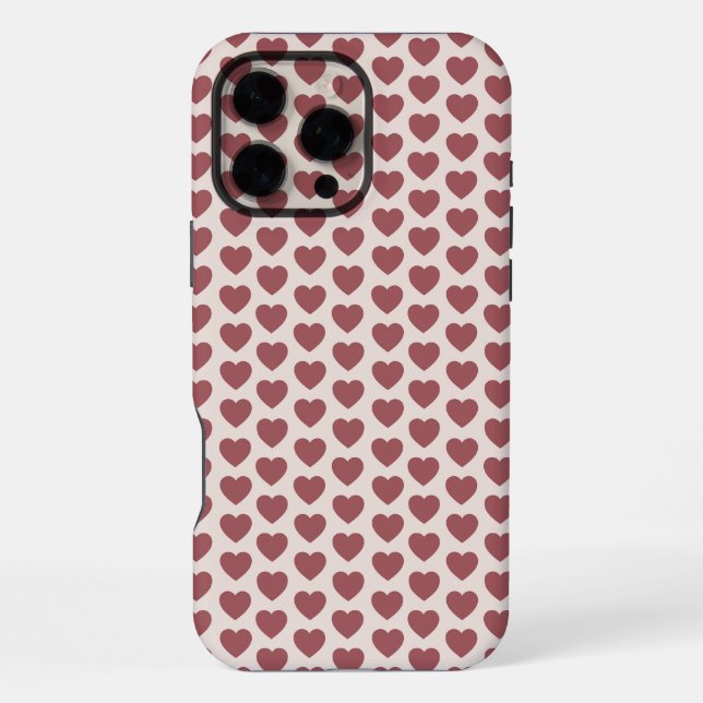 Retro Hearts Pink Burgundy Y2K Style iPhone 16 Pro Max Hülle (Rückseite)