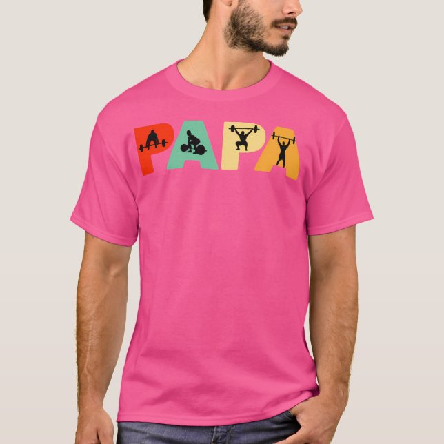 Retro Heber Vater Funny Papa Gewichtheben T-Shirt (Vorderseite)