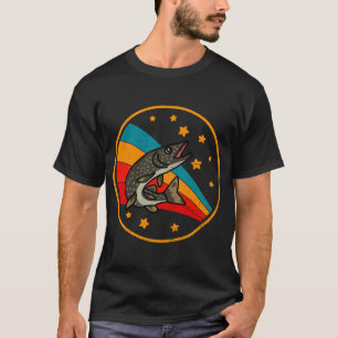Retro Hecht im Weltraum Angelsport und Angeln Fisc T-Shirt
