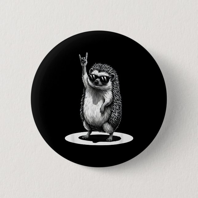 Retro Hedgehog Rock Music Men Kids Women Funny Ani Button (Vorderseite)