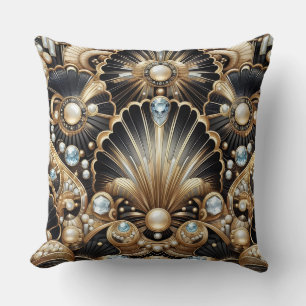 Retro-Heimaccessoires Schwarz-goldener Art Deco Kissen