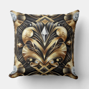 Retro-Heimtextilien   Schwarz-goldener Art Deco Kissen