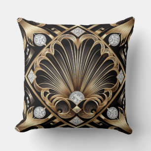 Retro-Heimtextilien   Schwarz-goldener Art Deco Kissen