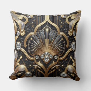 Retro-Heimtextilien   Schwarz-goldener Art Deco Kissen