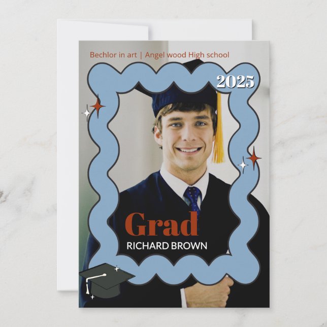 Retro Hellblauer Schnurrbart Abschluss laden ein Ankündigung (Vorderseite)