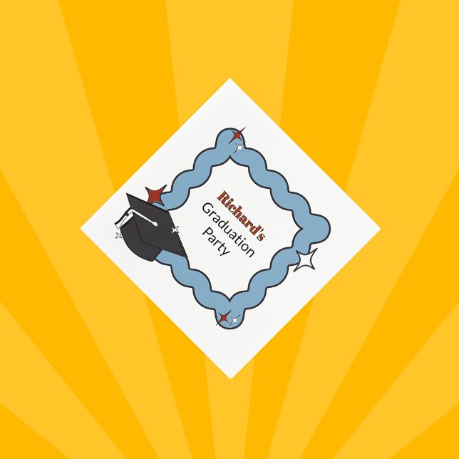 Retro Hellblauer Schnurrbart Junge Abschlussfeier Serviette (Von Creator hochgeladen)