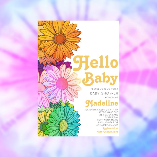 Retro Hello Baby Daisy Baby shower Invitation (Créateur téléchargé)