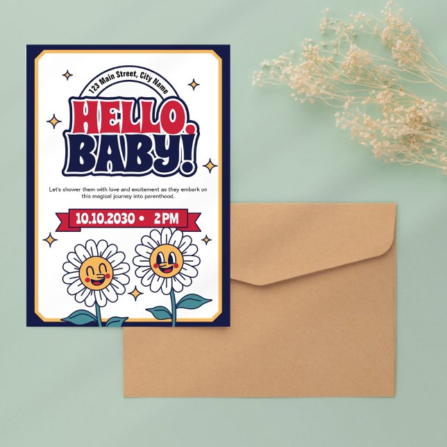 Retro Hello Baby Shower Einladung (Von Creator hochgeladen)