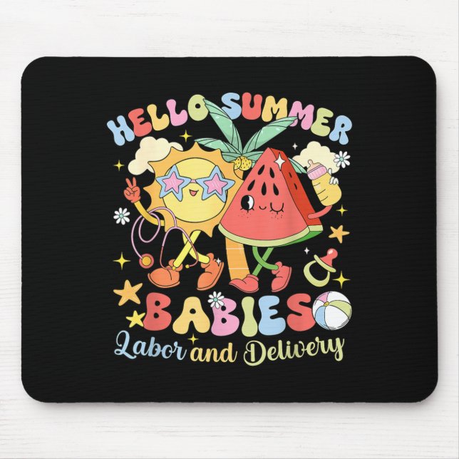 Retro Hello Sommer Babys Entbindung und Geburt LD Mousepad (Vorne)