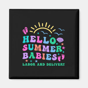 Retro Hello Summer Babies Arbeit und Lieferung Kra Magnet
