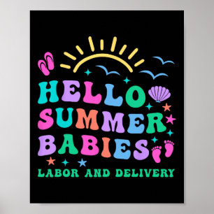 Retro Hello Summer Babies Arbeit und Lieferung Kra Poster