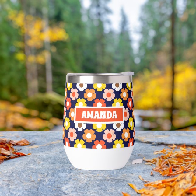 Retro Herbst Blume Muster Blau (Außenbereich)