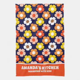 Retro Herbst Blume Muster Blau Geschirrtuch