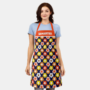 Retro Herbst Blume Muster Blau Schürze
