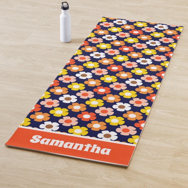 Retro Herbst Blume Muster Blau Yogamatte (Beispiel)