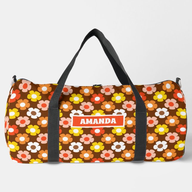 Retro Herbst Blume Muster braun Duffle Bag (Vorderseite)