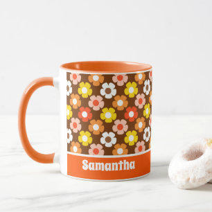 Retro Herbst Blume Muster braun Tasse