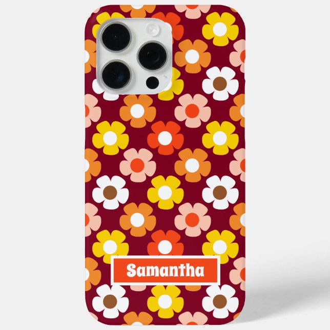 Retro Herbst Blume Muster Burgund Case-Mate iPhone Hülle (Rückseite)