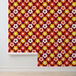 Retro Herbst Blume Muster Burgund Tapete