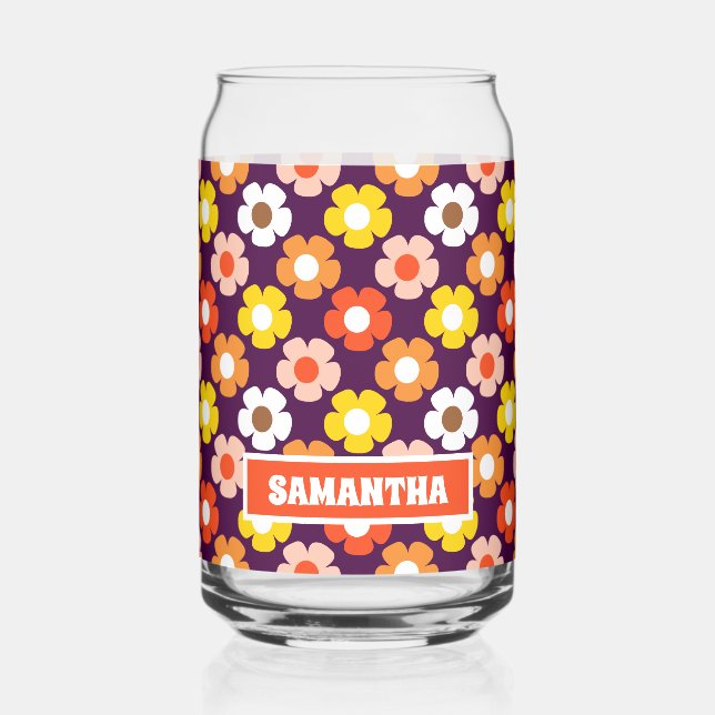 Retro Herbst Blume Muster Lila Dosenglas (Links)