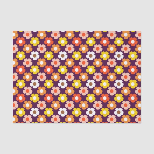 Retro Herbst Blume Muster Lila Seidenpapier (Vorderseite)