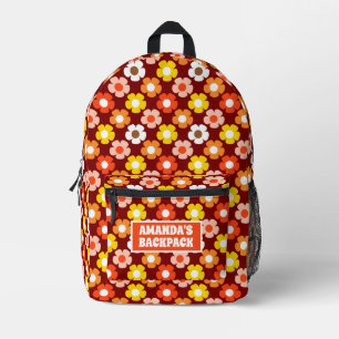 Retro Herbst Blume Muster Rot Bedruckter Rucksack