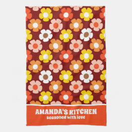 Retro Herbst Blume Muster Rot Geschirrtuch