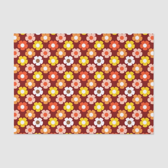 Retro Herbst Blume Muster Rot Seidenpapier (Vorderseite)