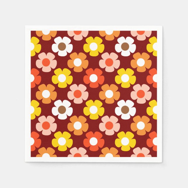 Retro Herbst Blume Muster Rot Serviette (Vorderseite)